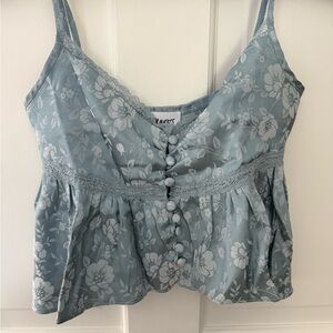 Delicate Floral Lace Trim Top in Blue